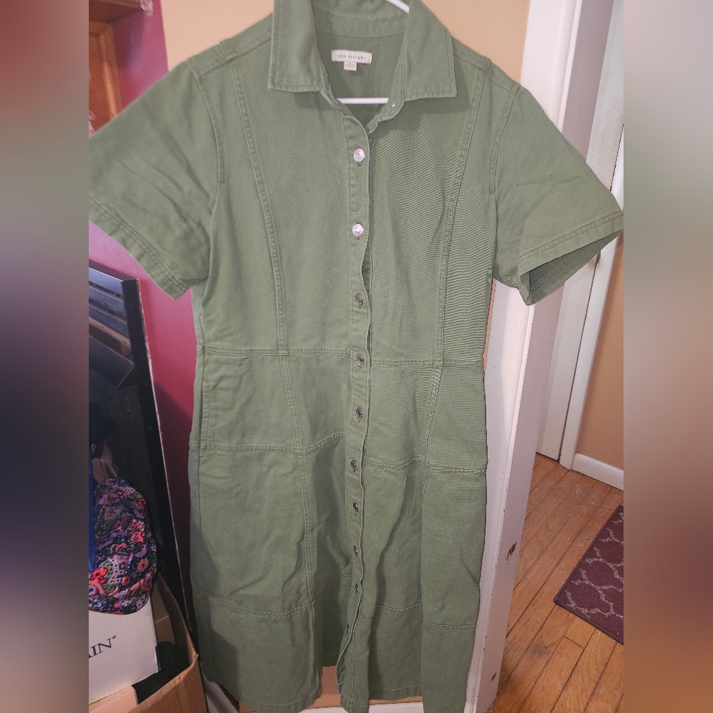 Free Assembly Womens XL Denim Midi Dress With Pockets Short Sleeve Button Front